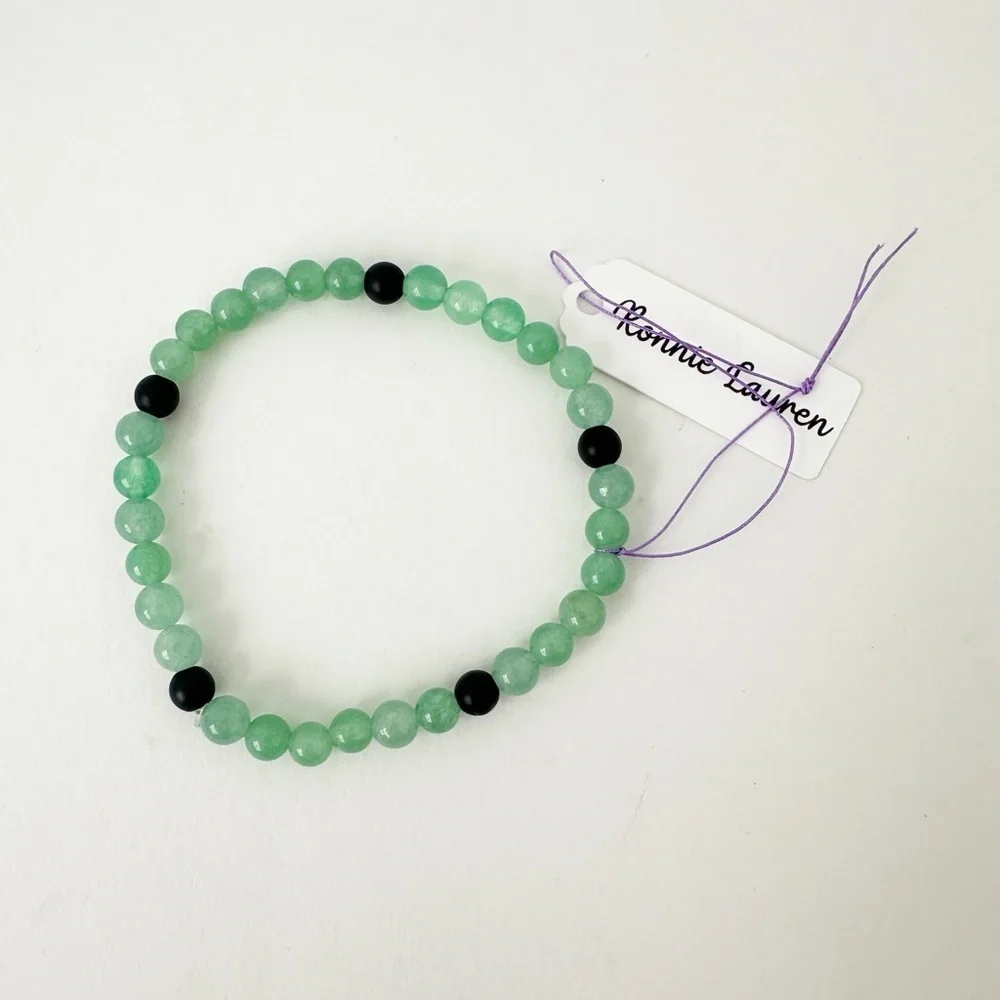 NWT Genuine Green Aventurine & Black Onyx Men's Bracelet Beaded
